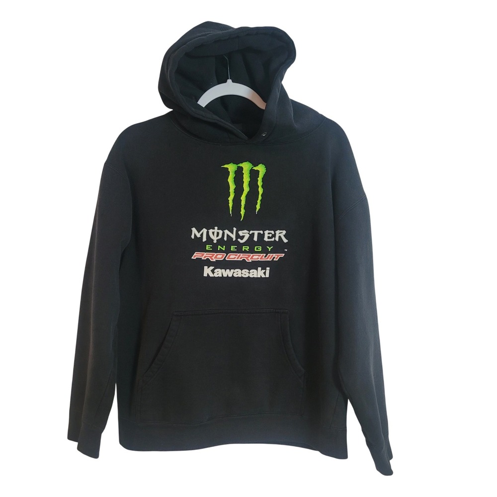 Monster Energy Pro Circuit Kawasaki Hoodie Mens Medium Black Racing Pullover Y2K